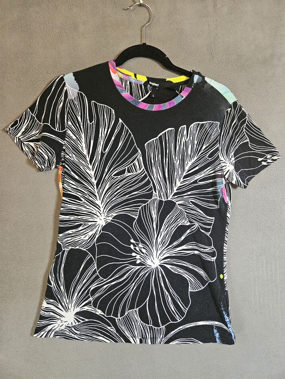 Desigual Women Artsy Mix Print Floral Boho Large Black White Geometric Tropical